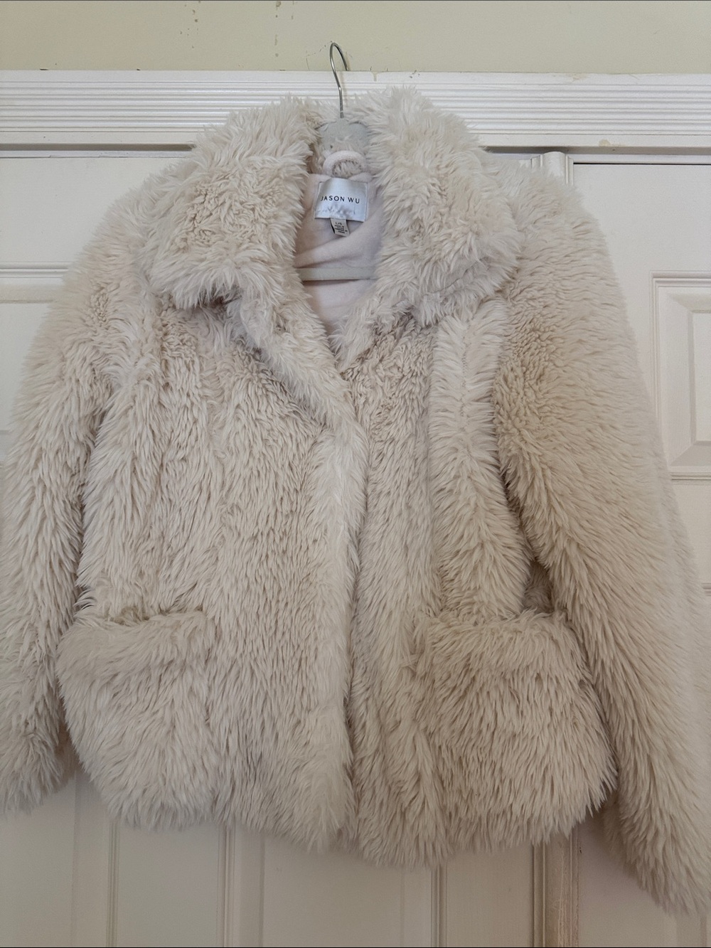 Jason Wu Cream Faux Fur Jacket size L new no tags